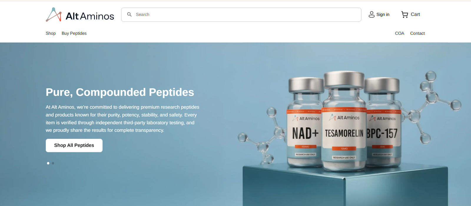 Alt Aminos website screenshot