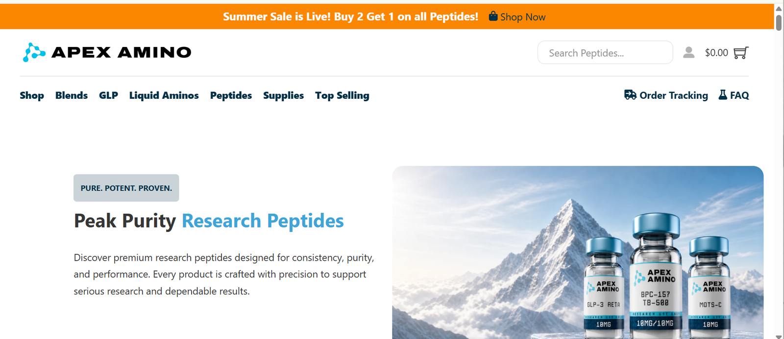 Apex Amino website screenshot