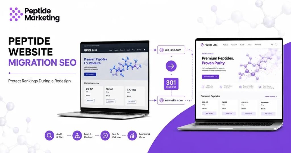 Peptide Website Migration SEO: How to Redesign Without Losing Rankings